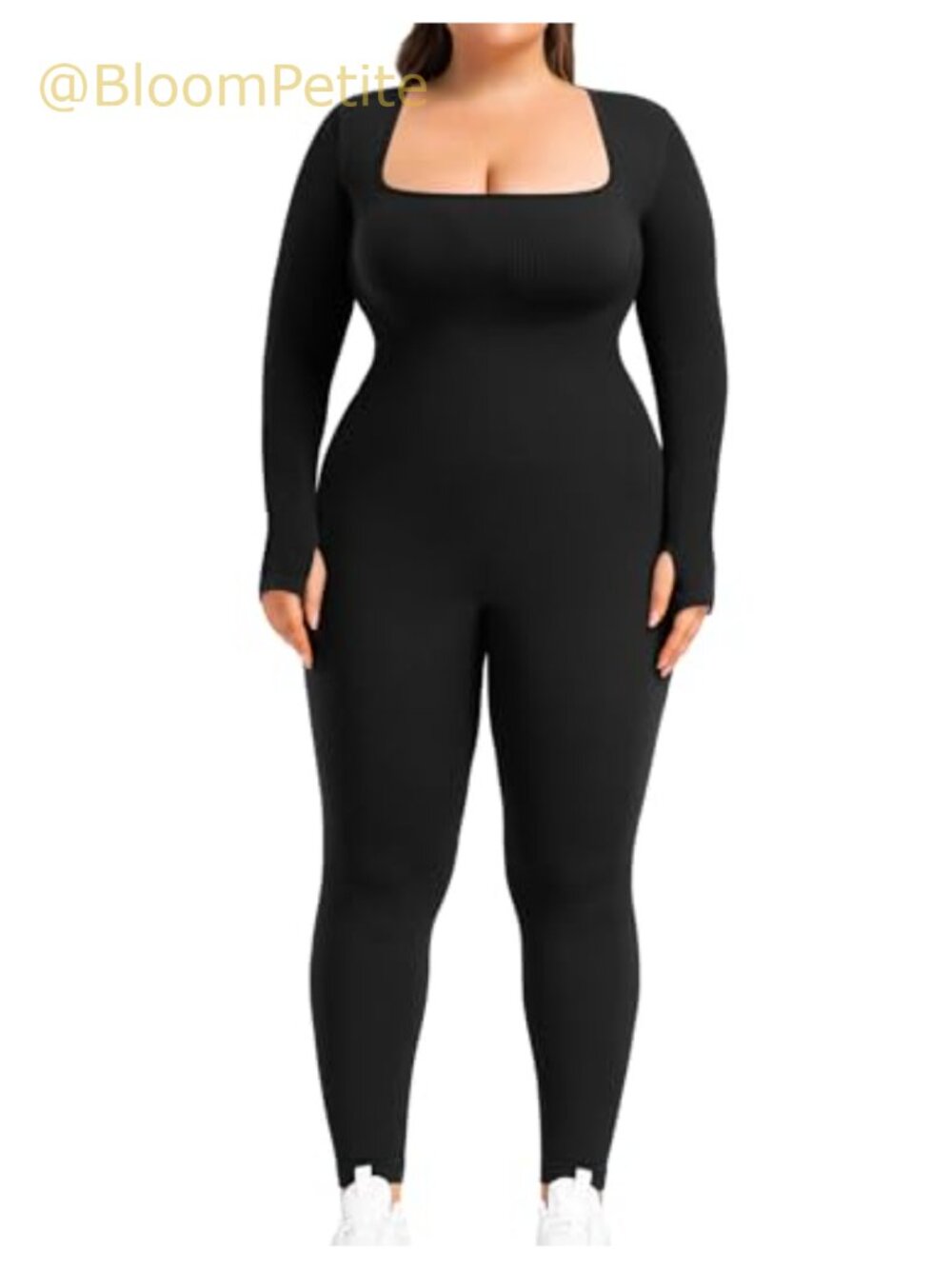 Women's Ribbed Yoga Jumpsuit Long Sleeve Square Neck Thumb Hole One Piece